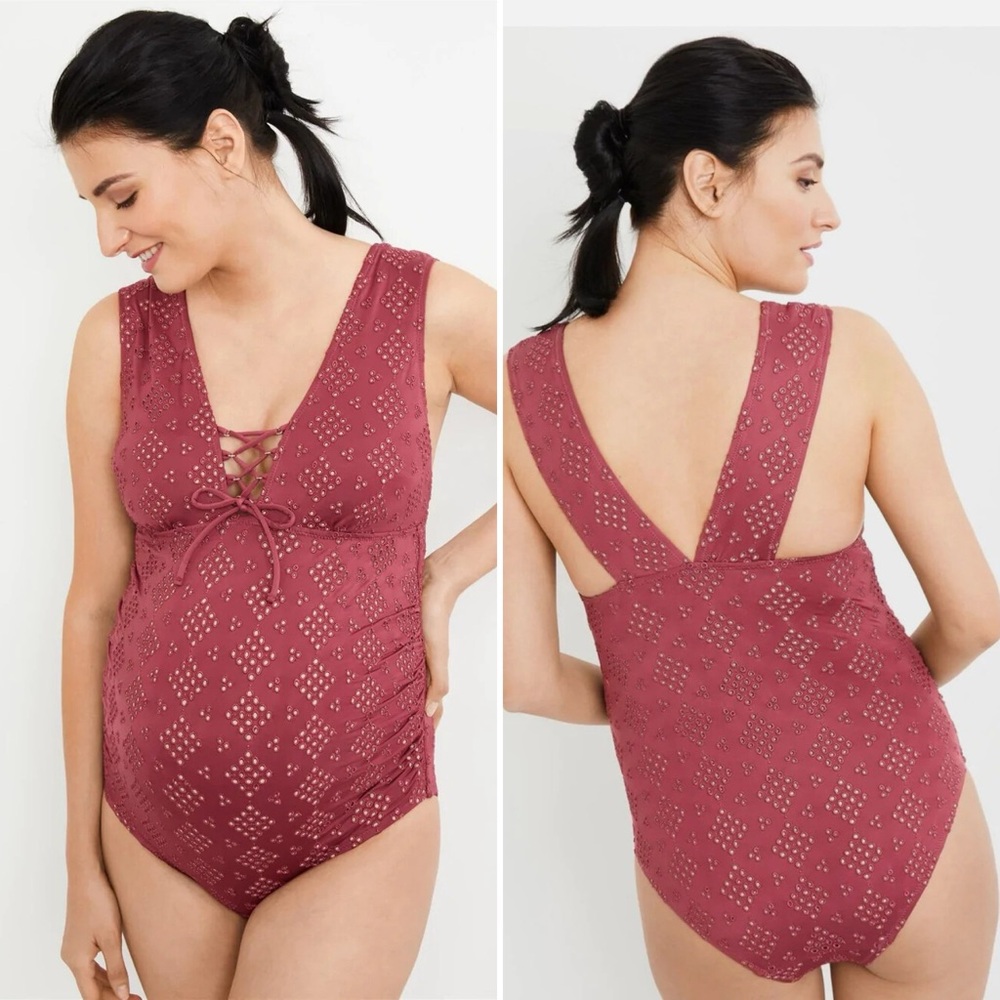 A Pea in the Pod Maroon Tie front one piece maternity